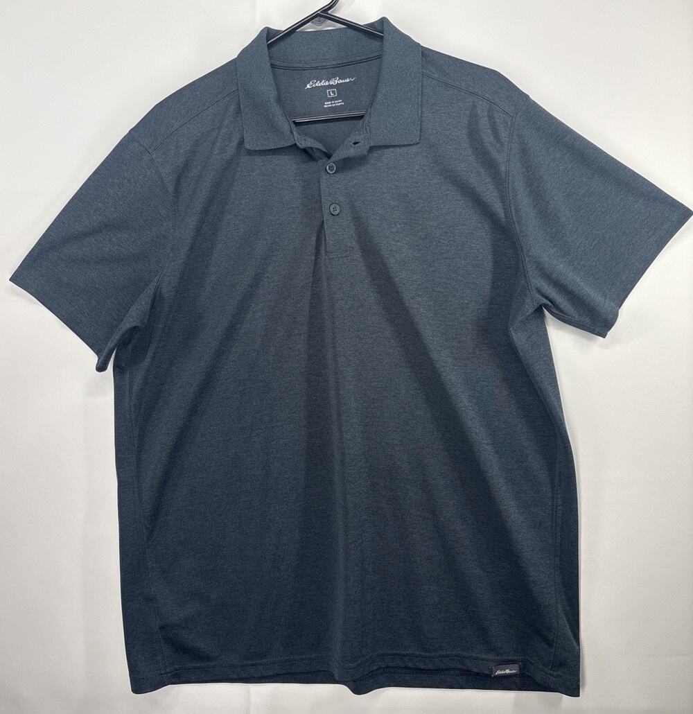 Eddie Bauer Polo Shirt Mens Large Gray Performance Short Sleeve Casual
